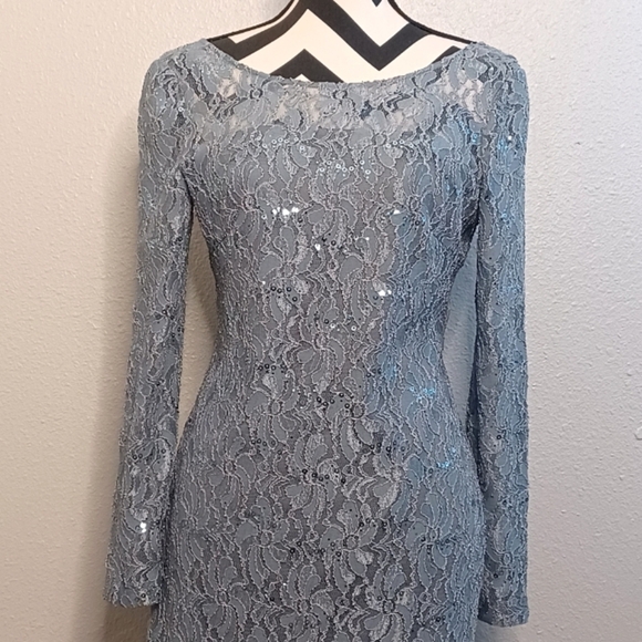 JS Collections Sheer Lace Sparkly Sequin Evening Knee Length Sz 8 Cocktail Dress - Picture 4 of 10